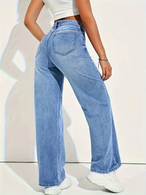 Women's Stylish Light Blue Stretch Straight-Leg Jeans
