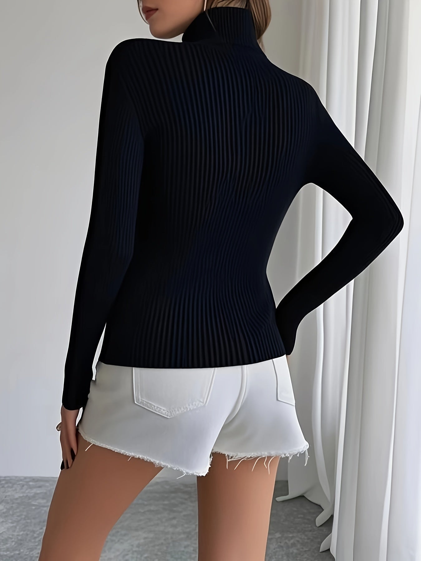 Women's High Neck Long Sleeve Sweater with Cinnamon Texture