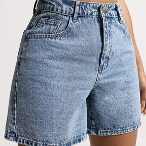High-Waisted Women's Stretch Denim Shorts with Drawstring
