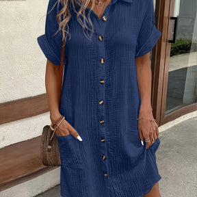 Women's Short Sleeve Button-Up Shirt Dress