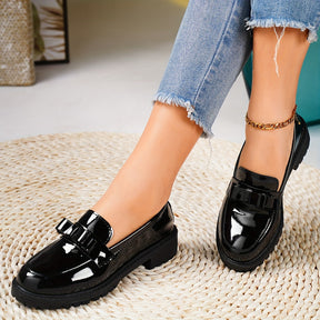 Women's Black Bow Detail Loafers