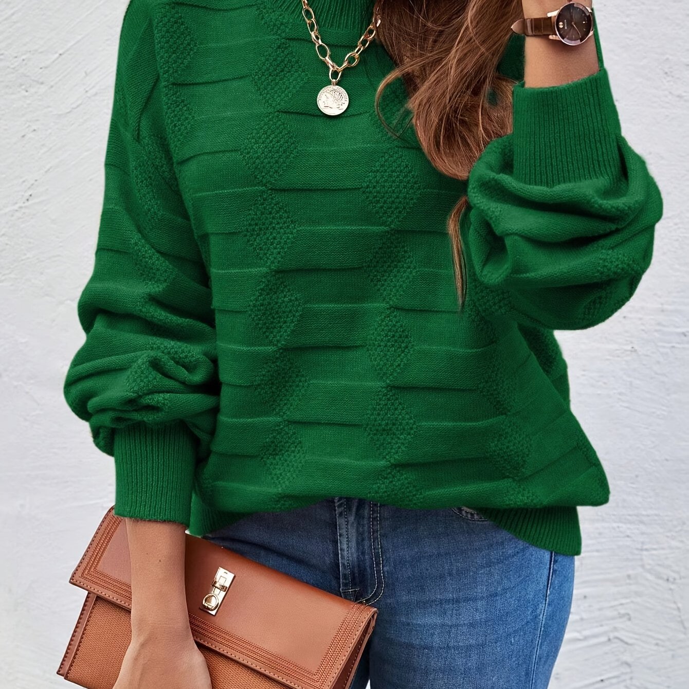 Women's High Stretch Casual Round Neck Long Sleeve Pullover Sweater