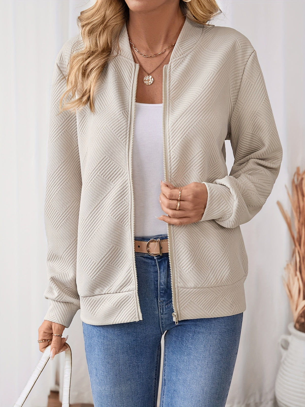 Stylish Women's Beige Zip-Up Jacket
