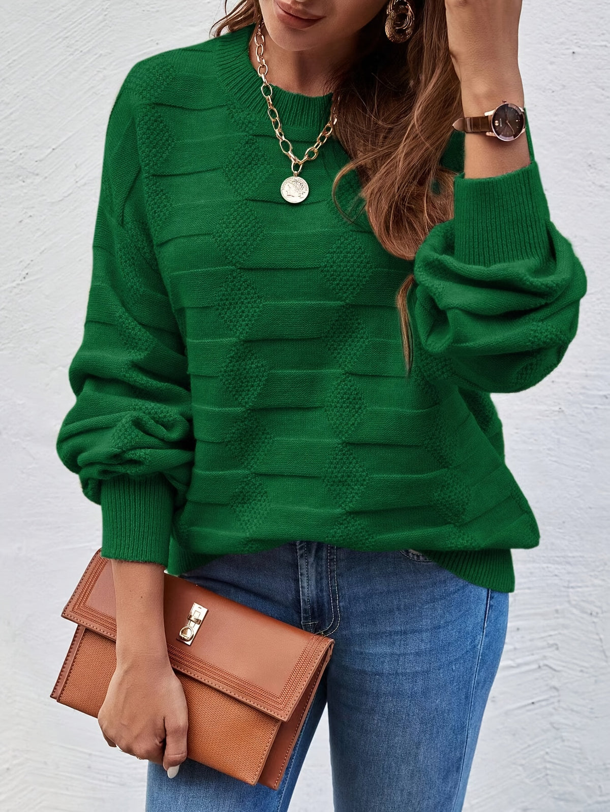 Women's High Stretch Casual Round Neck Long Sleeve Pullover Sweater