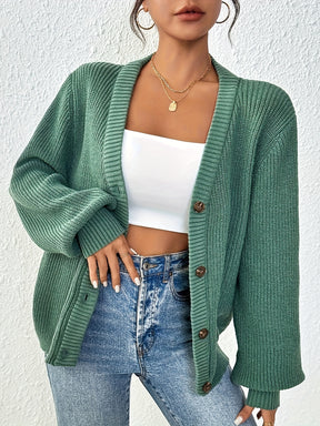 Chic Women's Solid Color Front Button Knit Cardigan Sweater Jacket for Spring and Autumn