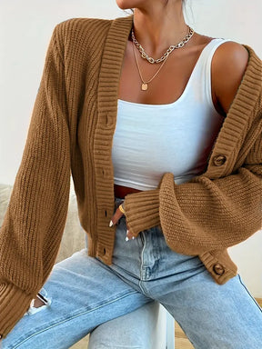 Chic Women's Solid Color Front Button Knit Cardigan Sweater Jacket for Spring and Autumn