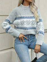 Women's Soft Pink & Blue Snowflake Print Stretchy Half-Turtleneck Sweater