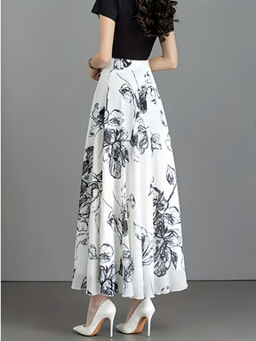 Elegant Black Floral Print Midi Skirt for Women