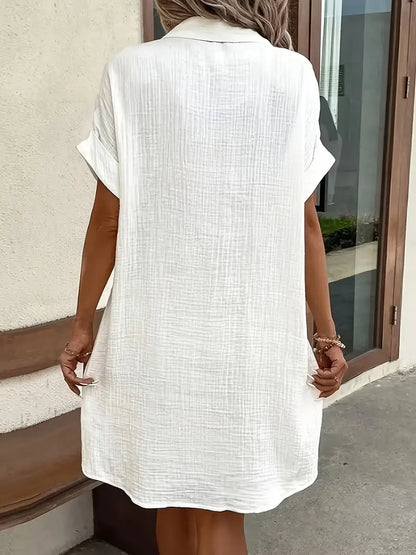 Women's Short Sleeve Button-Up Shirt Dress