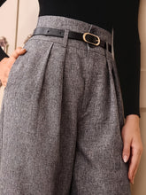 Retro-Inspired High-Waisted Gray Straight-Leg Women's Pants with Adjustable Belt