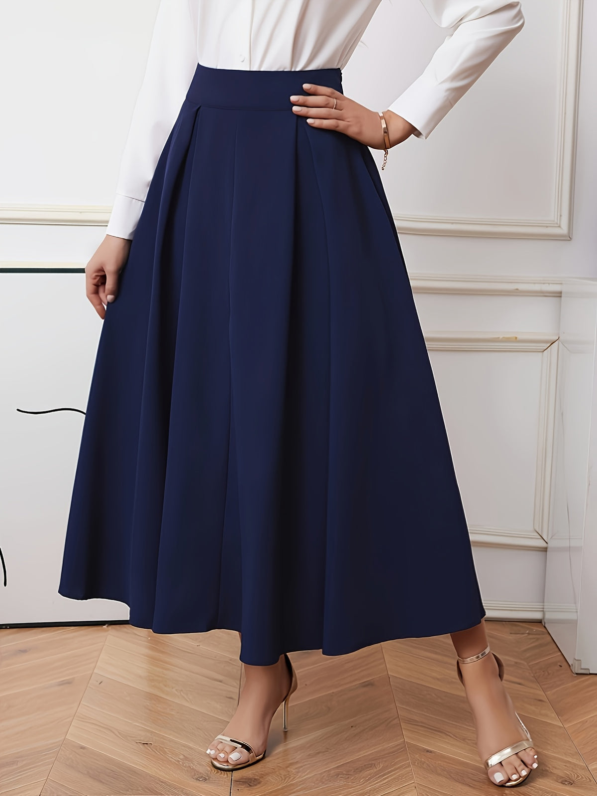 Women's Navy Blue High-Waisted A-Line Skirt