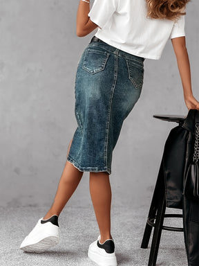 Women's High-Waist Stretch Denim Pencil Skirt
