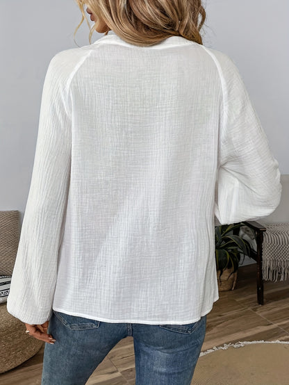 White Bohemian Shirt by Pesley with Color Block Embroidery