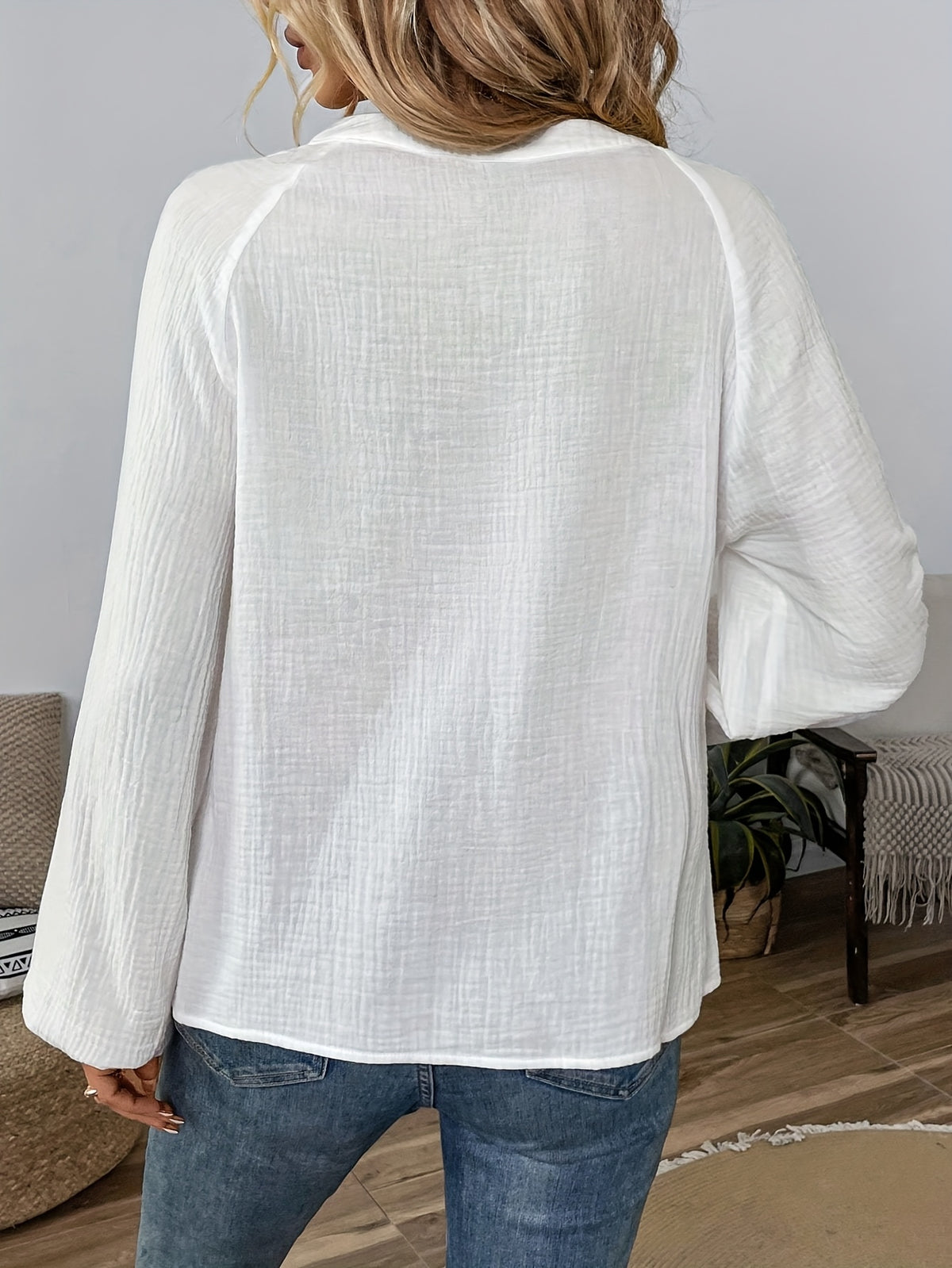 White Bohemian Shirt by Pesley with Color Block Embroidery