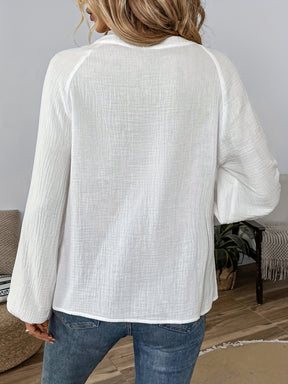 White Bohemian Shirt by Pesley with Color Block Embroidery