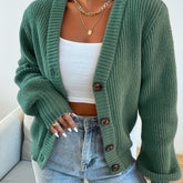 Chic Women's Solid Color Front Button Knit Cardigan Sweater Jacket for Spring and Autumn