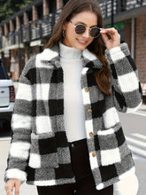 Teddy Coat with Checkered Print and Applied Pockets