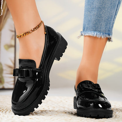 Women's Black Bow Detail Loafers