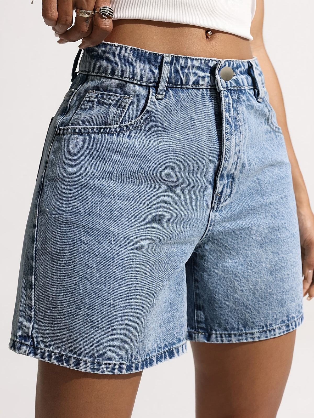 High-Waisted Women's Stretch Denim Shorts with Drawstring