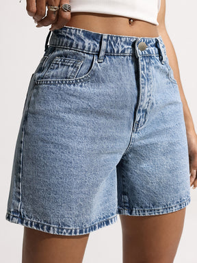 High-Waisted Women's Stretch Denim Shorts with Drawstring