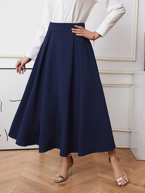 Women's Navy Blue High-Waisted A-Line Skirt