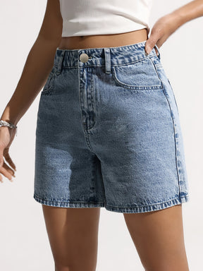 High-Waisted Women's Stretch Denim Shorts with Drawstring