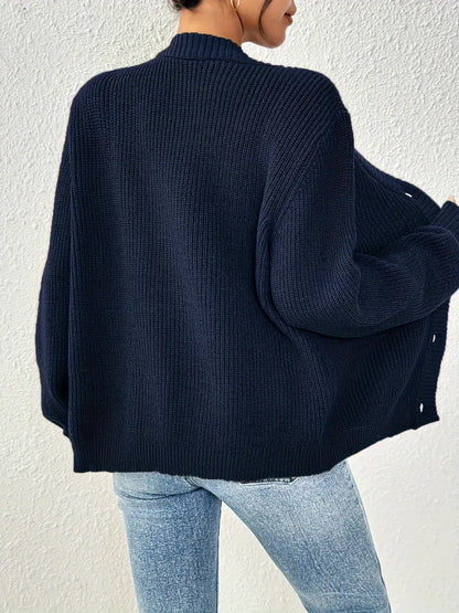 Chic Women's Solid Color Front Button Knit Cardigan Sweater Jacket for Spring and Autumn