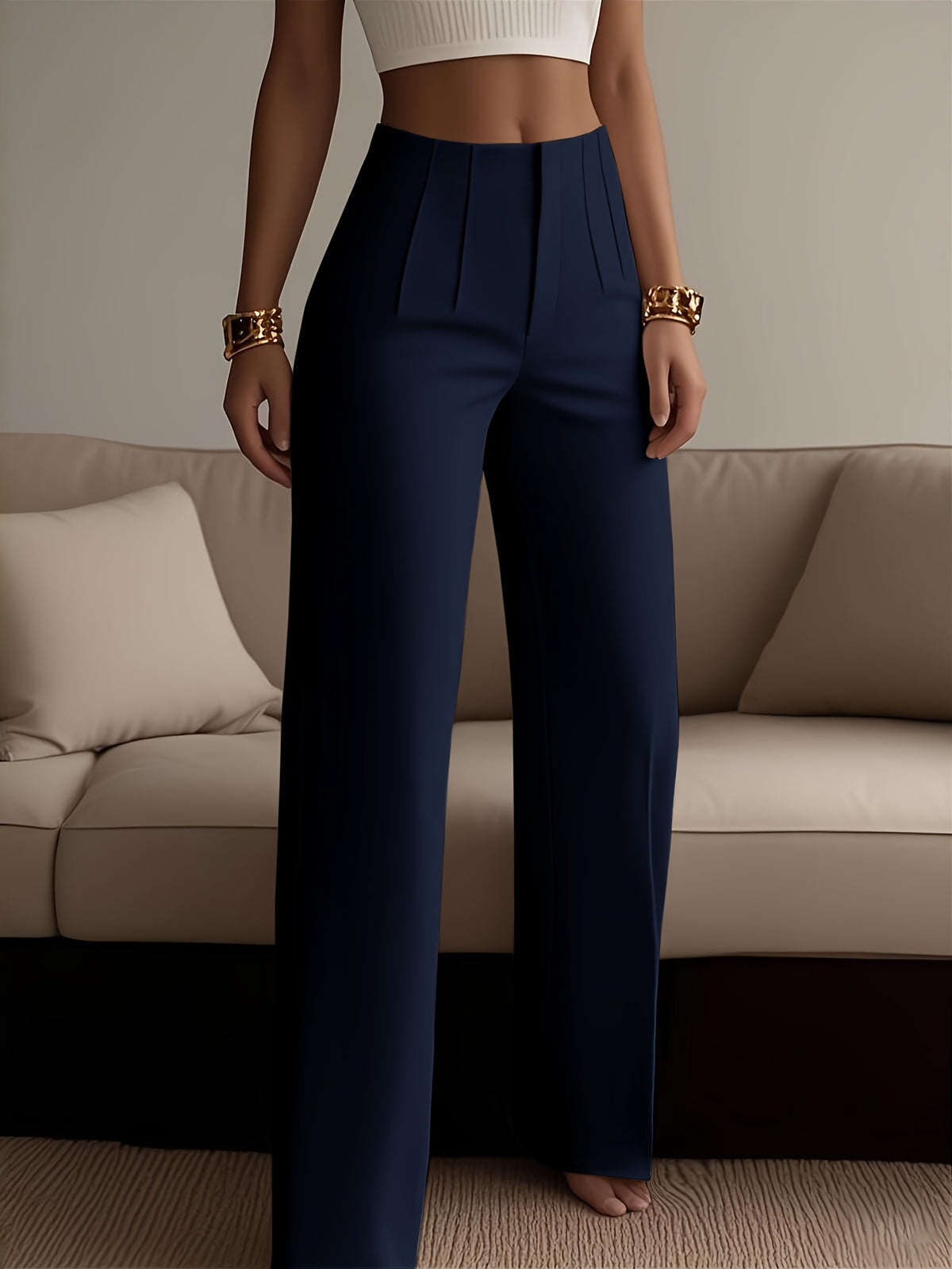 Women's Solid Color Zipper Detail Pants