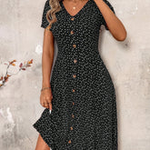 Stylish V-Neck Button-Up Waist-Cinching Dress for Women