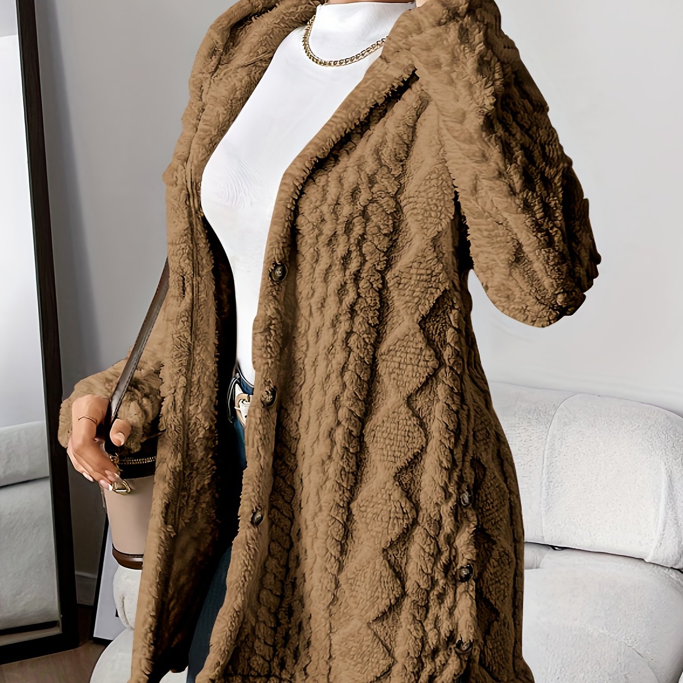 Cozy Women's Cardigan with Diamond Pattern