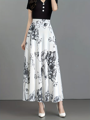 Elegant Black Floral Print Midi Skirt for Women