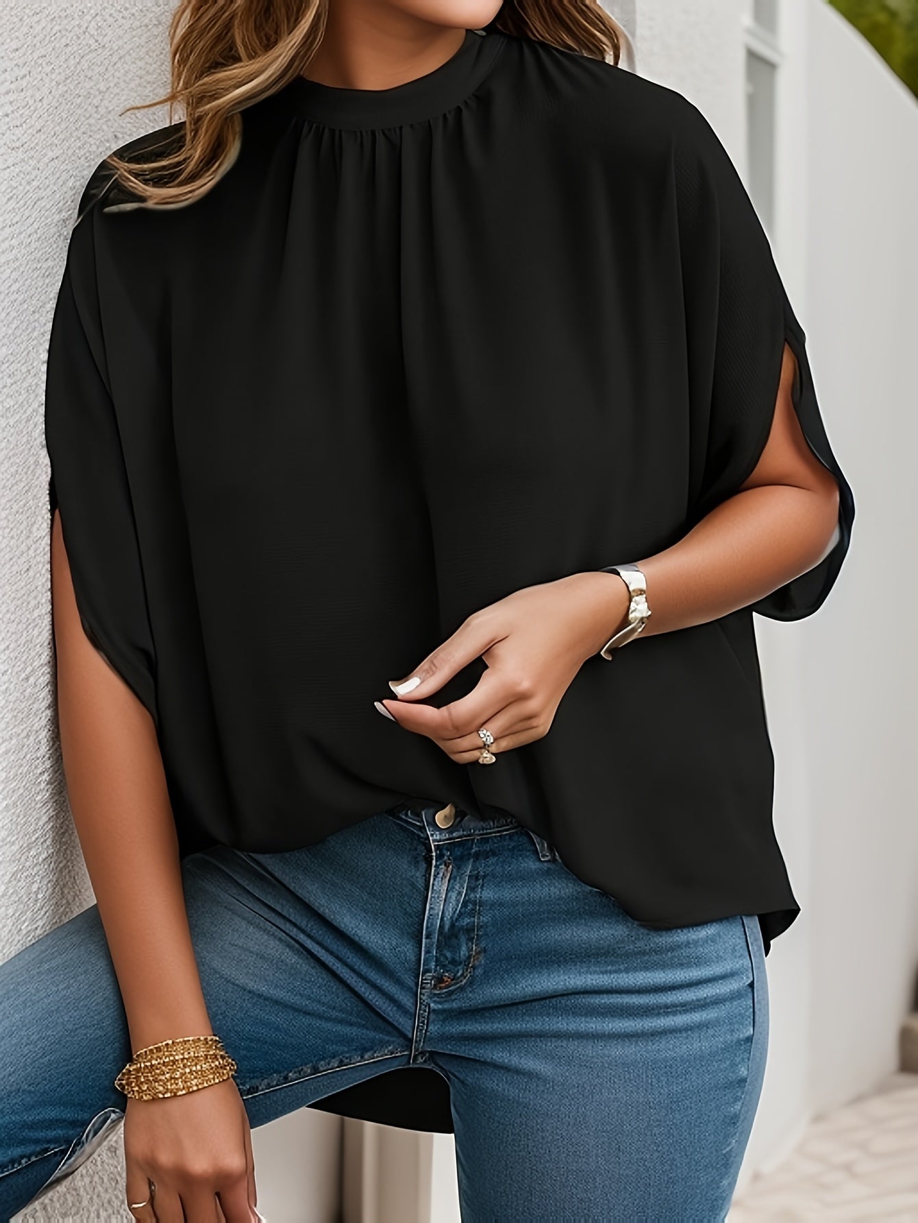 Chic Tie Back Batwing Sleeve Blouse