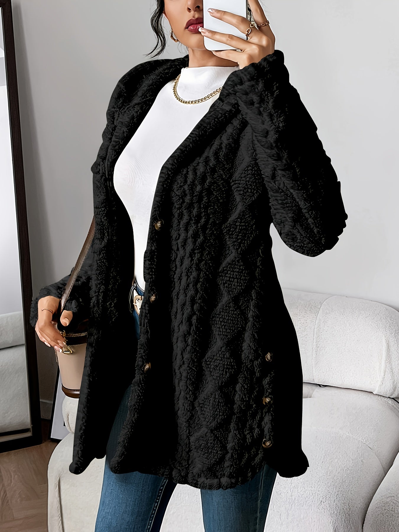 Cozy Women's Cardigan with Diamond Pattern