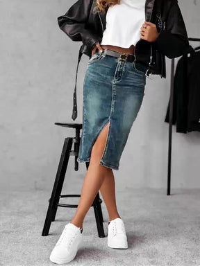 Women's High-Waist Stretch Denim Pencil Skirt