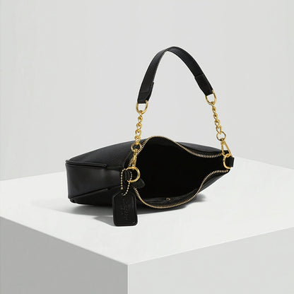 Elegant Black Synthetic Leather Shoulder Bag with Gold Chain Strap