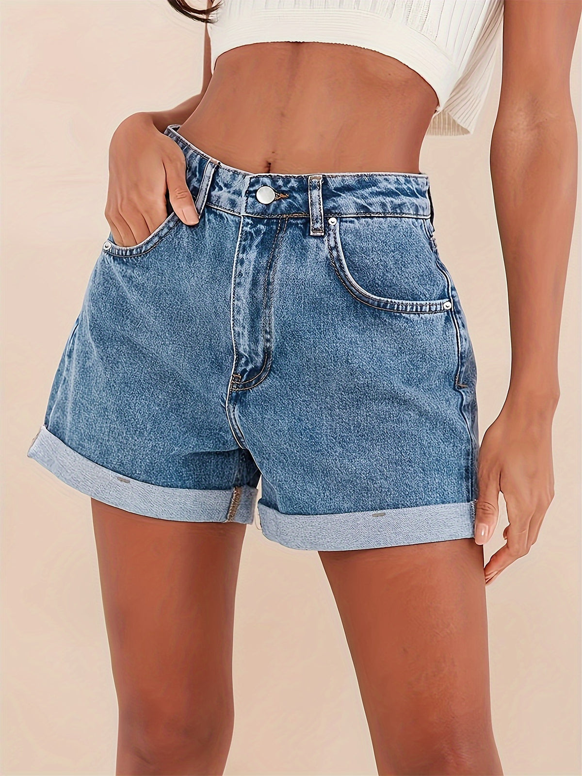 Women's Preppy Washed Salt & Pepper Denim Shorts