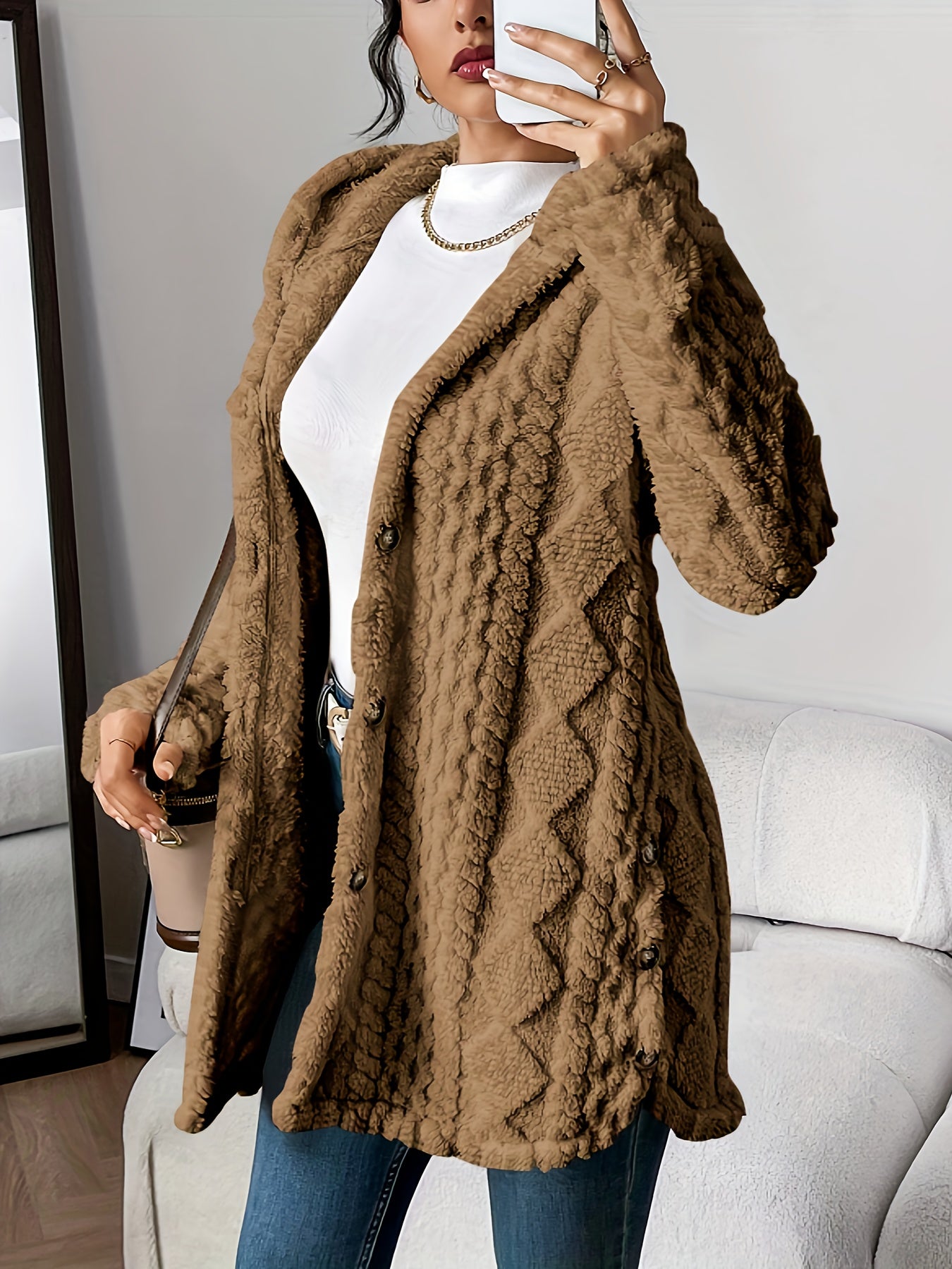 Cozy Women's Cardigan with Diamond Pattern