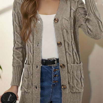 Women's Stylish Front-Open Cardigan with Button Detail