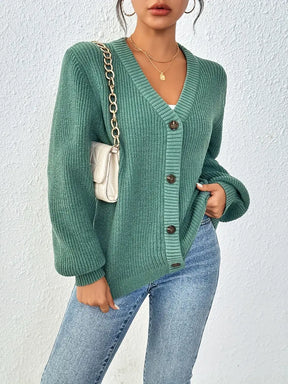 Chic Women's Solid Color Front Button Knit Cardigan Sweater Jacket for Spring and Autumn