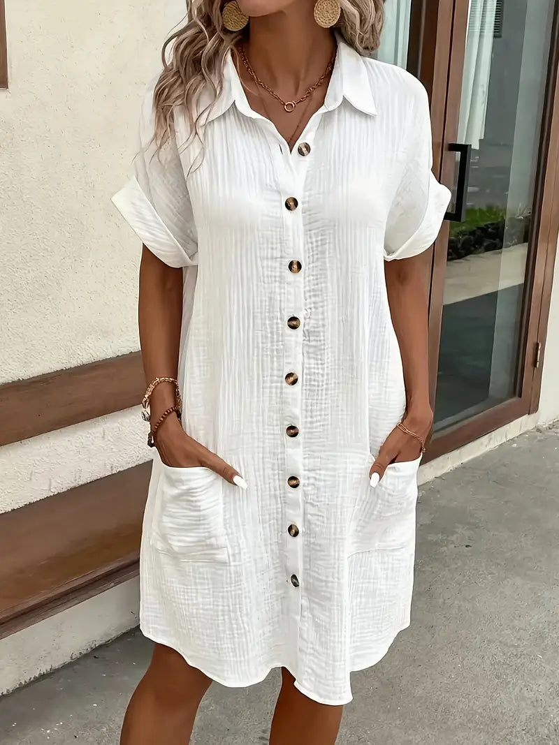 Women's Short Sleeve Button-Up Shirt Dress