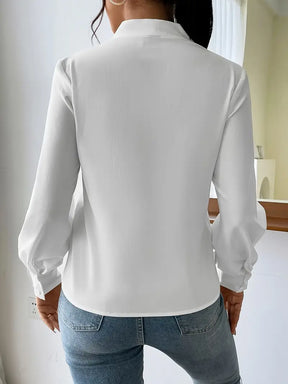Solid Color V-Neck Long Sleeve Viscose Blouse for Spring and Autumn