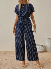 Polka Dot Batwing Jumpsuit with Waist Tie