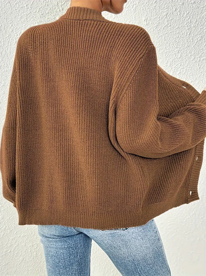 Chic Women's Solid Color Front Button Knit Cardigan Sweater Jacket for Spring and Autumn