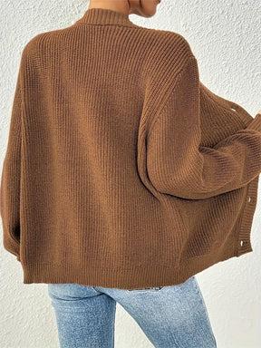 Chic Women's Solid Color Front Button Knit Cardigan Sweater Jacket for Spring and Autumn