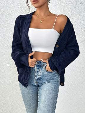 Chic Women's Solid Color Front Button Knit Cardigan Sweater Jacket for Spring and Autumn