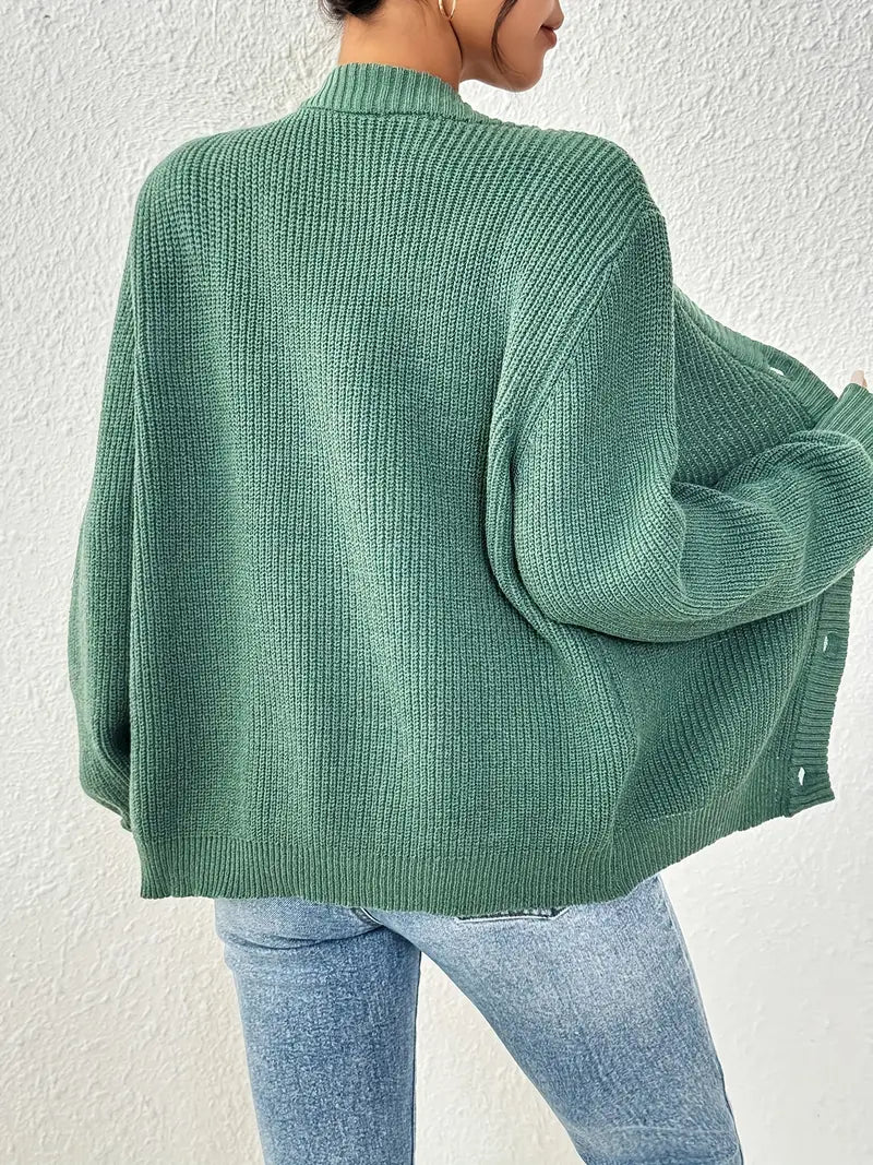 Chic Women's Solid Color Front Button Knit Cardigan Sweater Jacket for Spring and Autumn