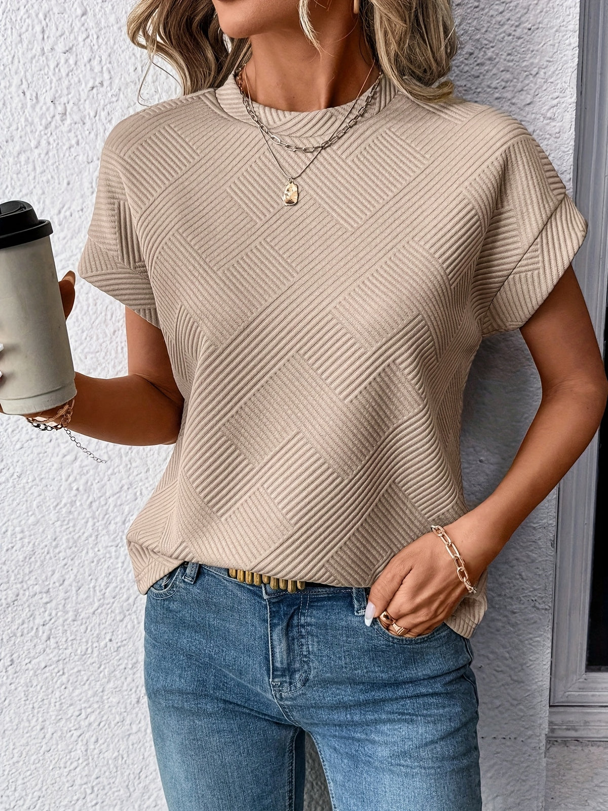 Elegant Textured Short-Sleeve Blouse