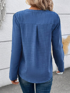 Button-Up Shirt with Pocket and Appliqué Sleeves