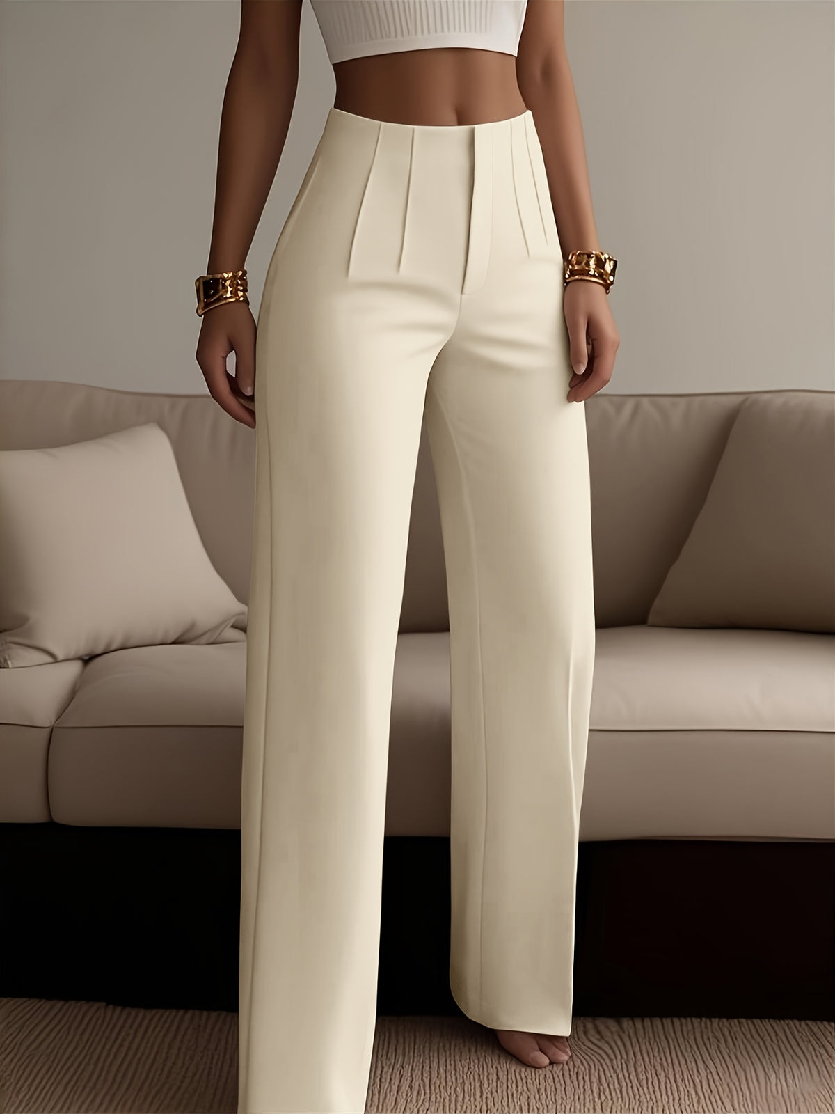 Women's Solid Color Zipper Detail Pants