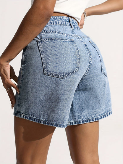 High-Waisted Women's Stretch Denim Shorts with Drawstring